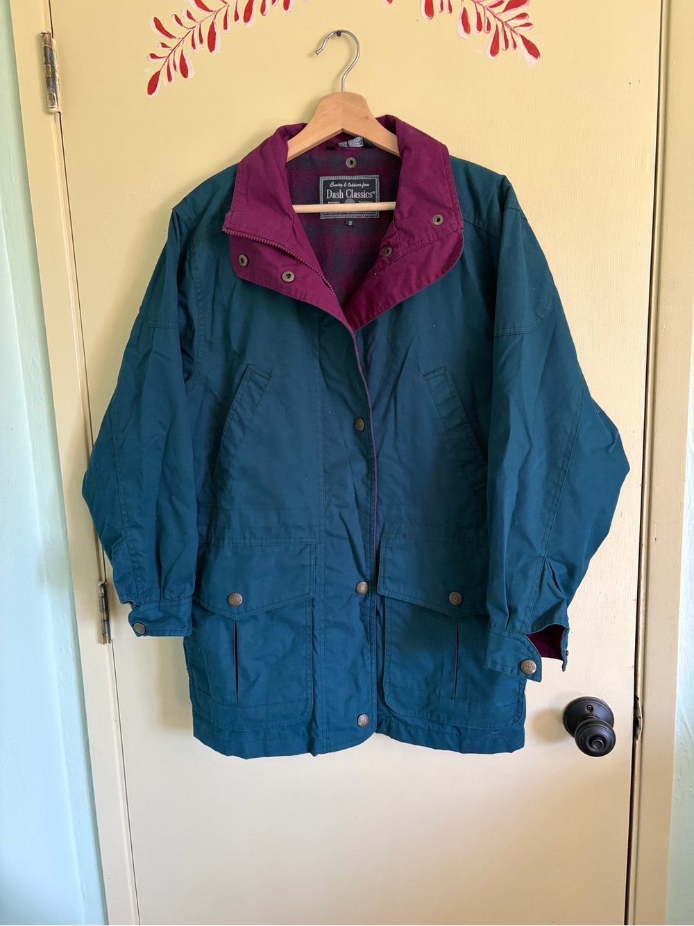 Vintage Women's Teal Utility Jacket with Plum Collar